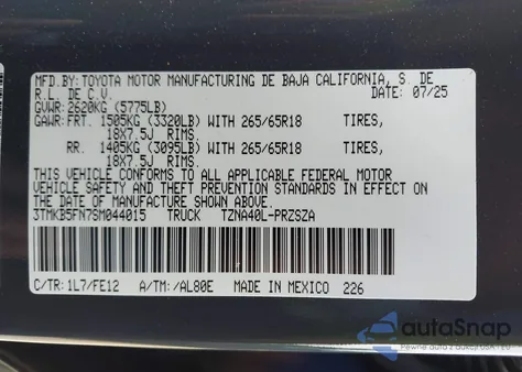 2025 Toyota Tacoma Trd Sport z USA, uszkodzony, nr VIN 3TMKB5FN7SM044015